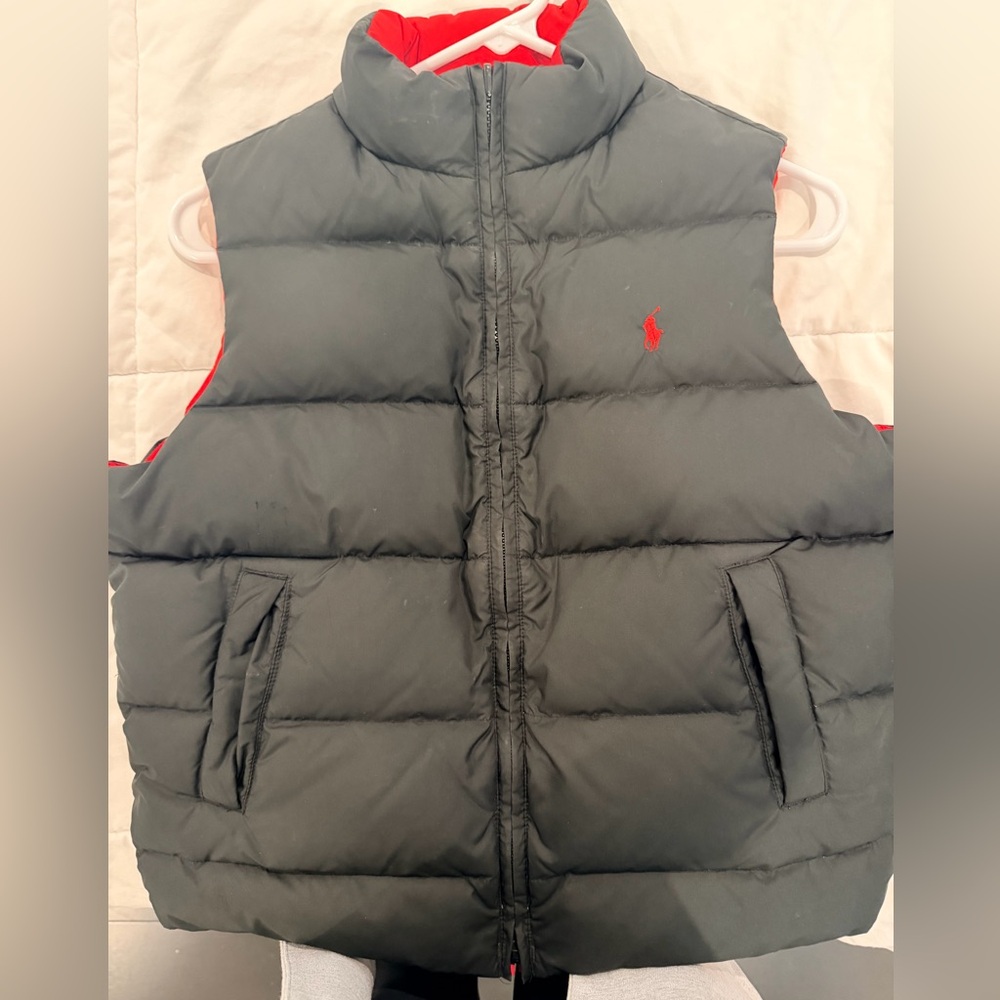 Ralph Lauren Black Puffer Vest with Red Polo Logo
